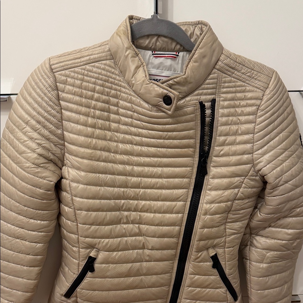 Rossignol Beige Quilted Moto-Style Puffer Jacket